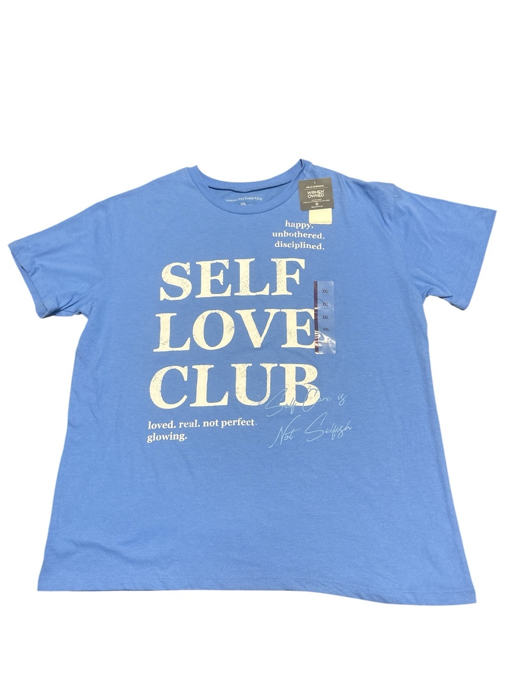 Grayson Threads SELF LOVE CLUB Graphic Tee — Blue with Cream Print
